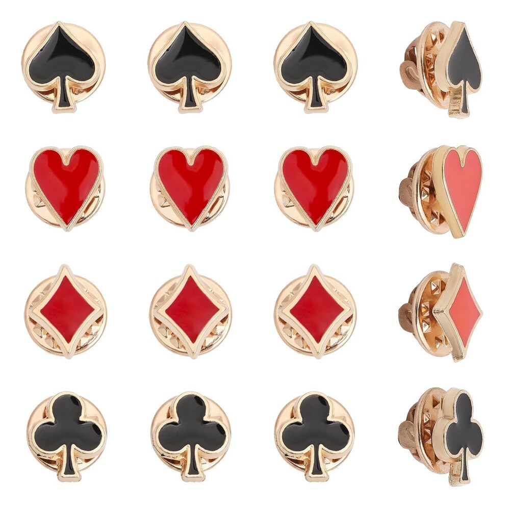 1062 16Pcs 4Styles Poker Playing Card Suits Alloy Enamel Pins Including Ace